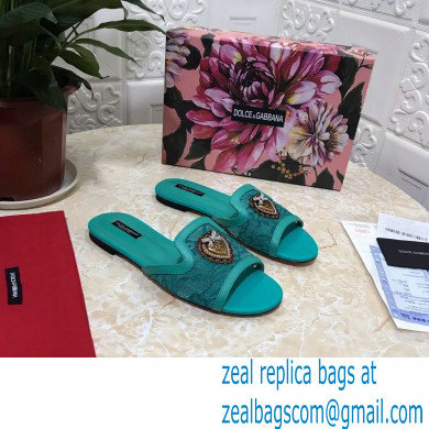 Dolce  &  Gabbana Lace Sliders Green with Devotion Heart 2021